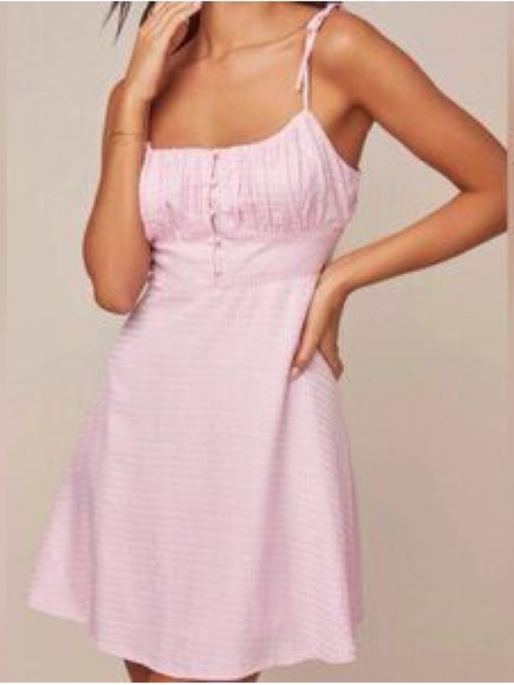 Astr Pink Tie-Shoulder Mini Dress with Ruched Bodice Size M 100% Viscose - Picture 2 of 16